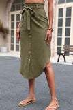 Perfee Tie Belt Frill Trim Buttoned Skirt