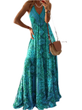 Full Size Printed V-Neck Maxi Cami Dress Plus Size