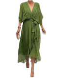 Full Size Flowy Tie Front Midi Dress
