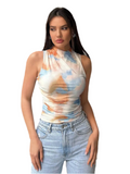 Printed Mock Neck Ruched Tank