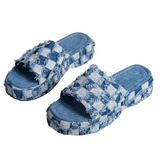 Raw Hem Plaid Platform Sandals