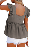 Full Size Ruffled Square Neck Cap Sleeve Blouse