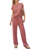 Ribbed Exposed Seam Top and Pants Set