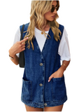 Full Size V-Neck Button Up Denim Vest